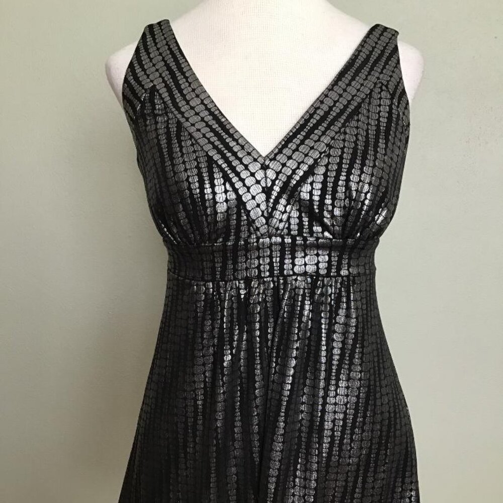 INC Petite Black & Pewter Metallic Going Out Top
